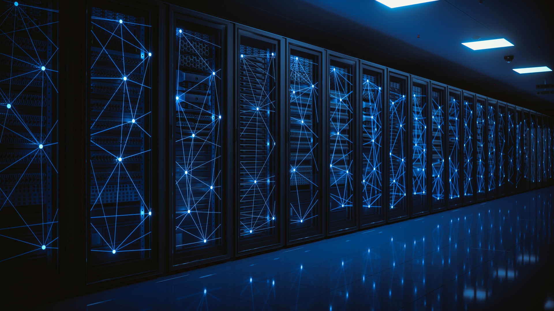 Data center infrastructure with abstract network connections.
